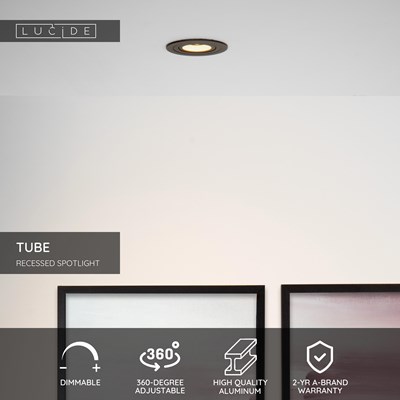 Lucide TUBE - Recessed spotlight - Ø 9,2 cm - 1xGU10 - Black